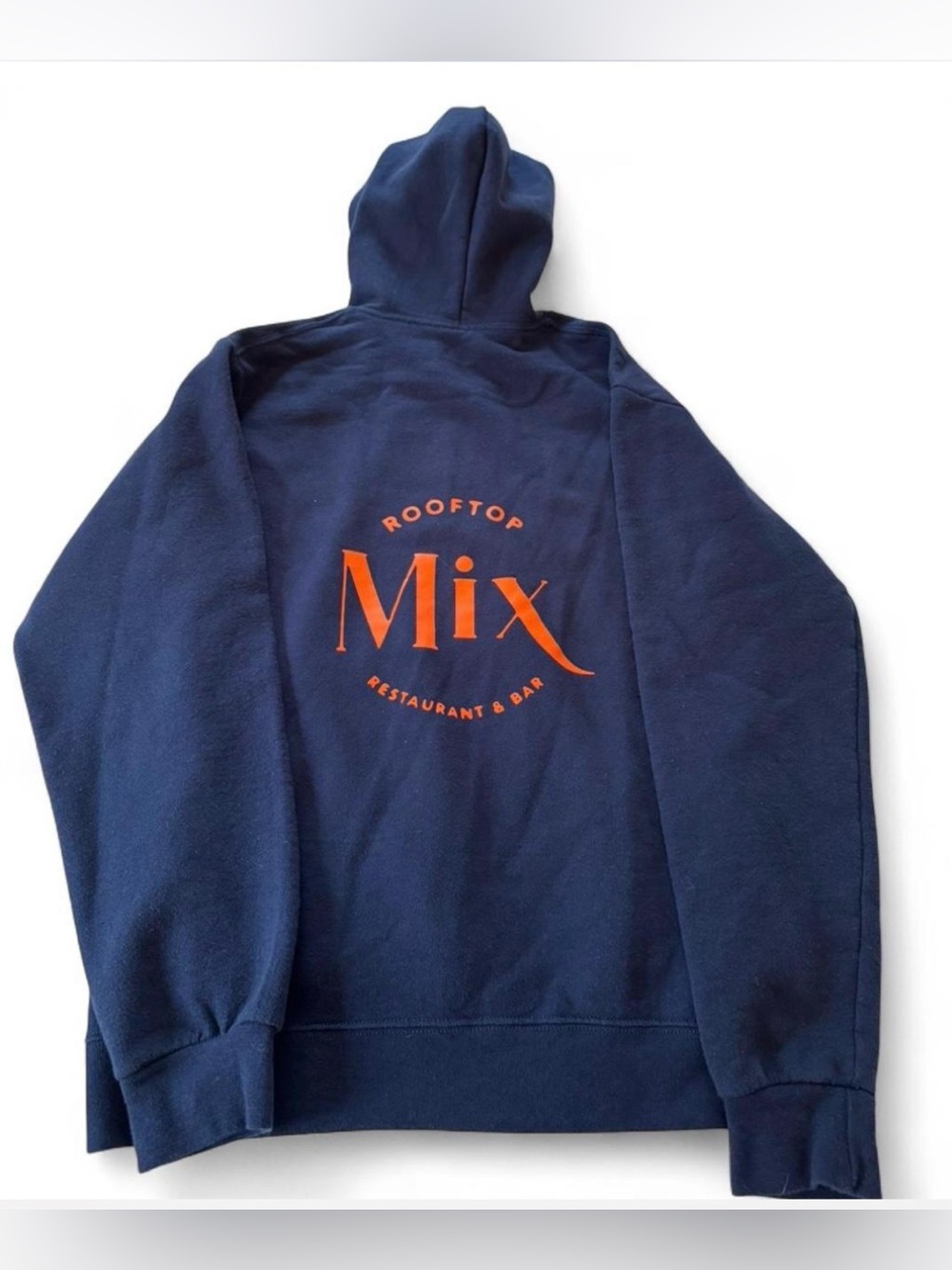 Navy Hoodie with Cool Logo (Mystic, CT, rooftop restaurant)
